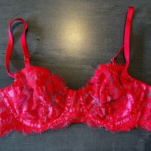 Victoria's Secret Vibrant Red and Pink Lace Bra